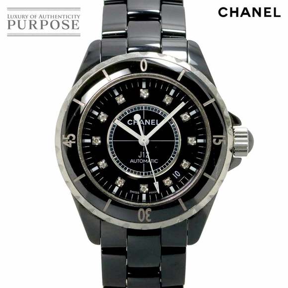 Chanel J12 38mm H1626 Men's Watch with 12 Diamonds, Black Ceramic